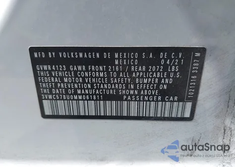2021 Volkswagen Jetta 1.4T R-Line/1.4T S/1.4T Se z USA, uszkodzony, nr VIN 3VWC57BU0MM061811
